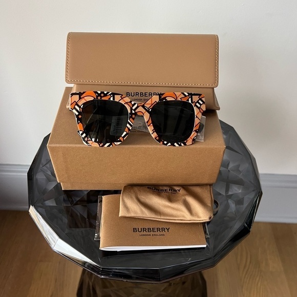 Burberry TB Monogram Check Square Acetate Sunglasses - Picture 1 of 14